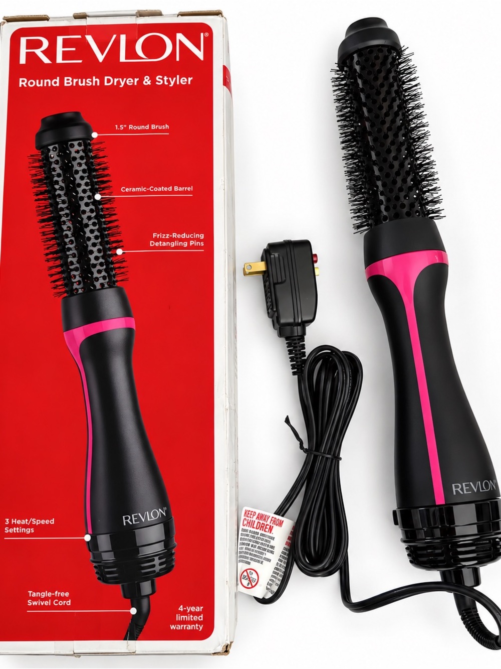 Revlon 1.5” Round Brush Dryer & Styler Ceramic Coated Hot Air Brush